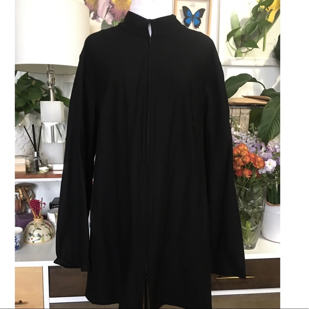 Eileen Fisher Black Zip Front Rayon Stand Collar Jacket
